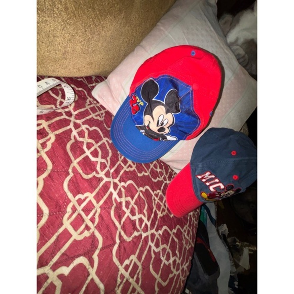 Disney Mickey Mouse Kids Baseball Cap Bundle Red Navy Blue Snapback Hats 2pc